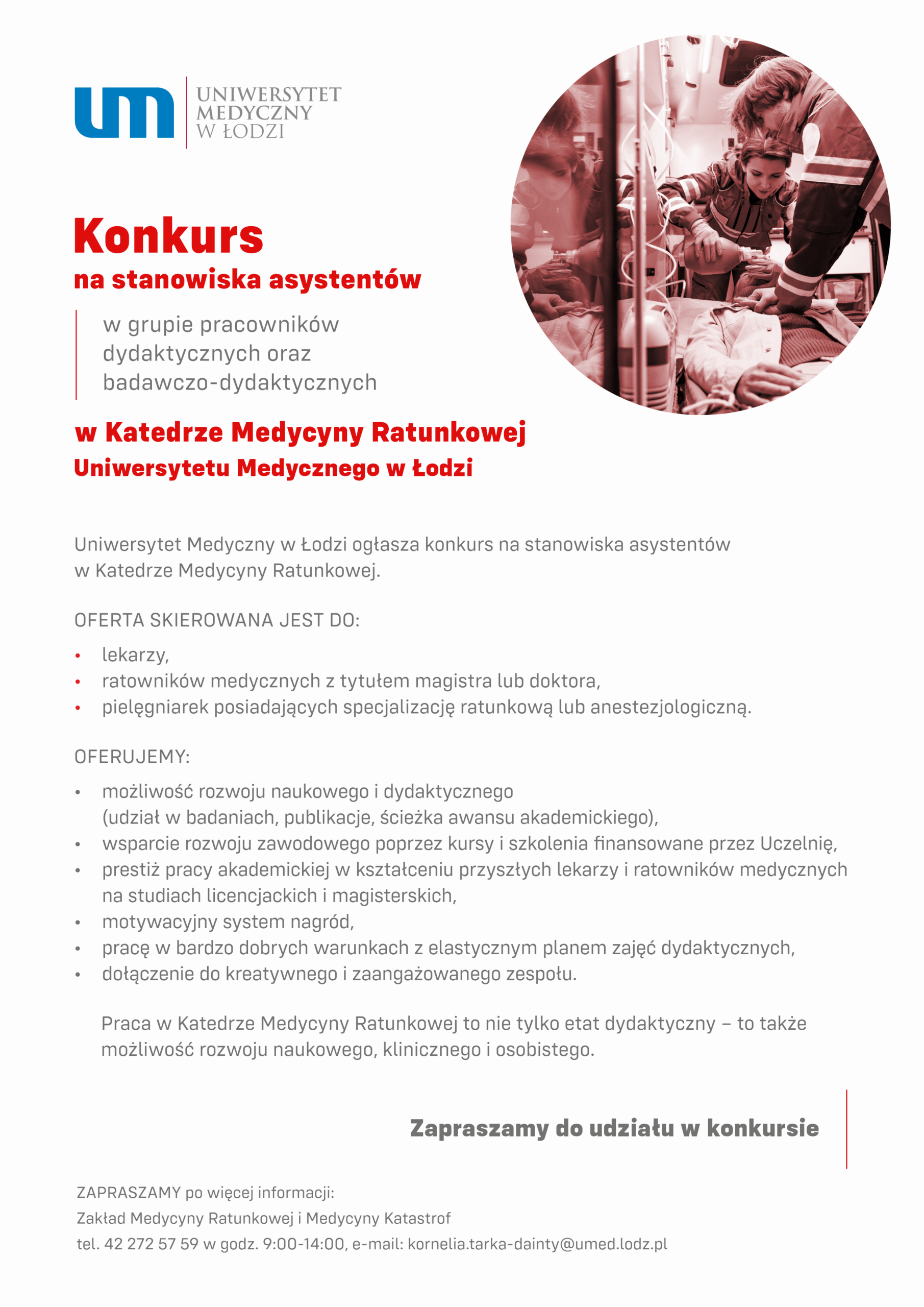 UM nabór pracowników do Katedry Medycyny Ratunkowej